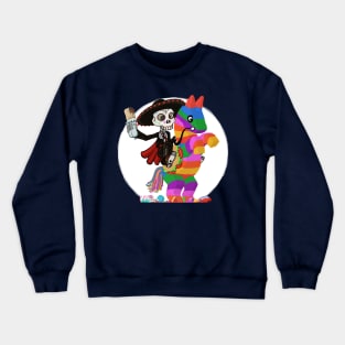 Day of the Dead Skull Face Matador Riding a Piñata with Burrito Crewneck Sweatshirt